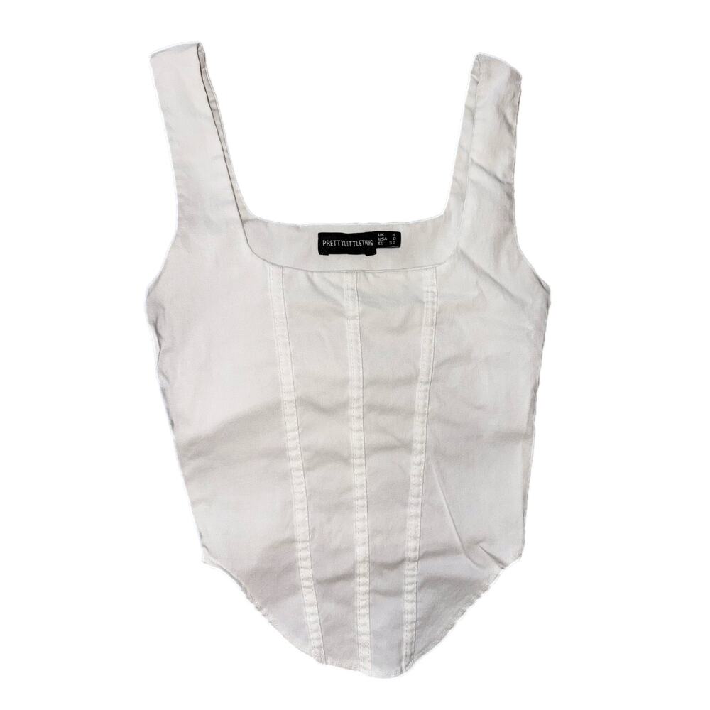 PrettyLittleThing White Square Neck Corset Top - Size UK 4 / US 0